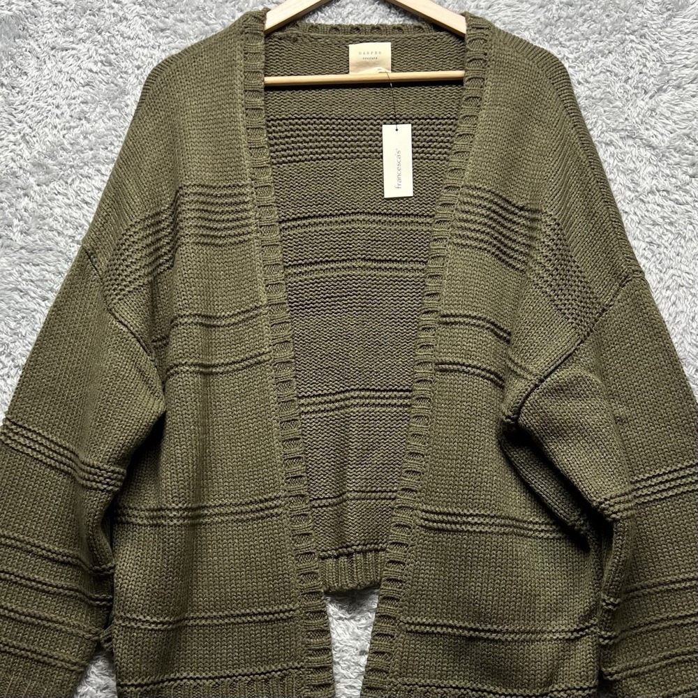 Harper Sweater‎ Cardigan Womens Large Olive Green Open Front Relaxed Francesca - Picture 3 of 12